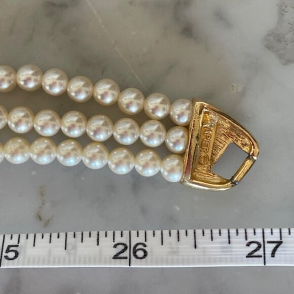 NAPIER Vintage 3 Strand Faux Pearl Enamel Accent Gold Tone Necklace - Picture 14 of 16